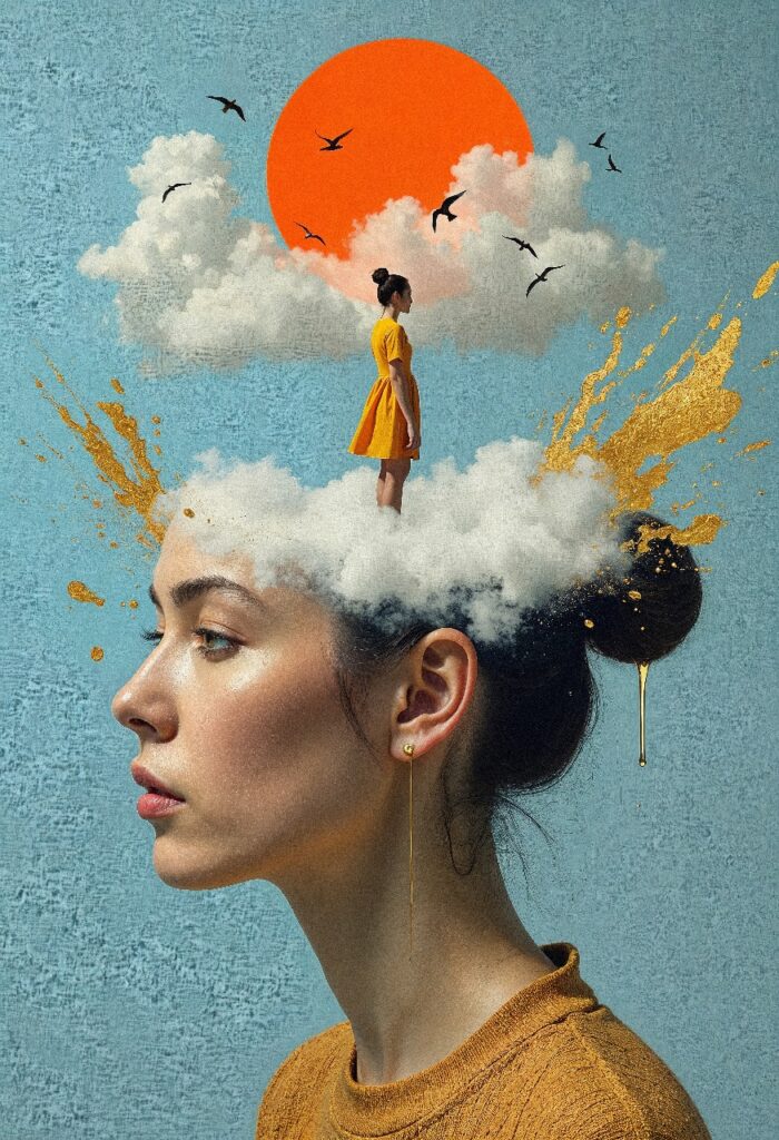 Mulher com diversos pensamentos e individualidades 